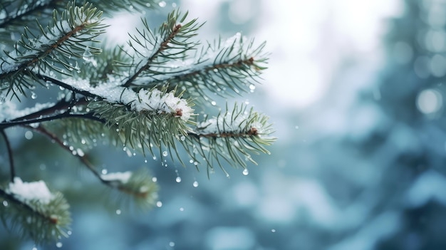 Winters Touch A SnowCovered Pine Branch Amidst a Dreamlike Landscape