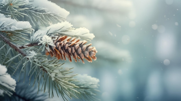 Winters Touch A SnowCovered Pine Branch Amidst a Dreamlike Landscape