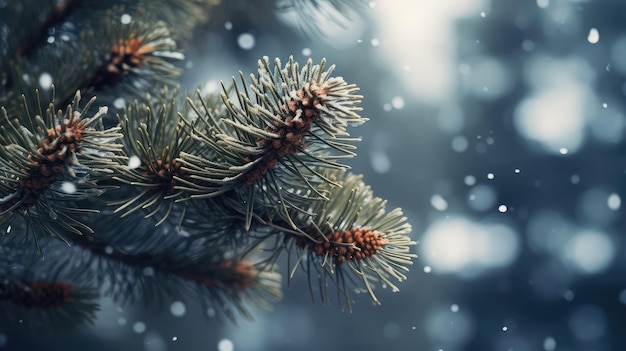 Winters Touch A SnowCovered Pine Branch Amidst a Dreamlike Landscape