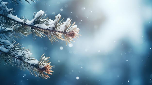 Winters Touch A SnowCovered Pine Branch Amidst a Dreamlike Landscape