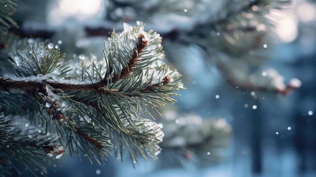 Winters Touch A SnowCovered Pine Branch Amidst a Dreamlike Landscape