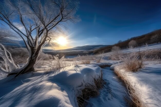 Wintery scenery with snow