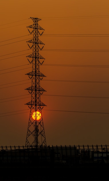 Wire electrical energy at sunset