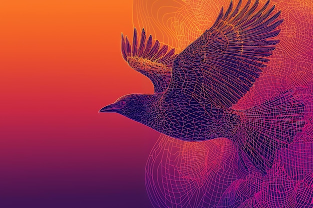 Photo wireframe bird in flight against abstract background