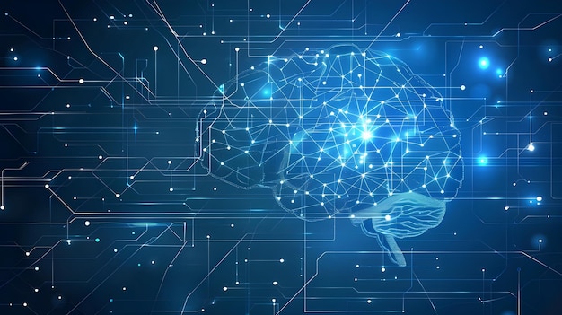 Wireframe of a human brain neural network for artificial intelligence concept