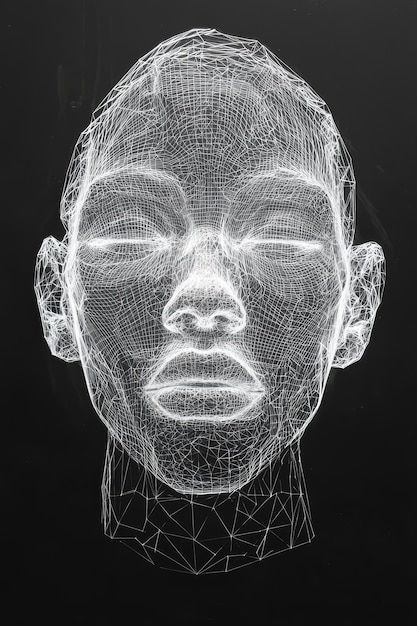 Photo wireframe human head with closed eyes