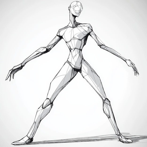 Photo wireframe model of a female ballet dancer vector hand drawn illustration