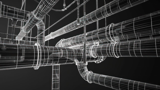 Wireframe Rendering of Interconnected Pipes