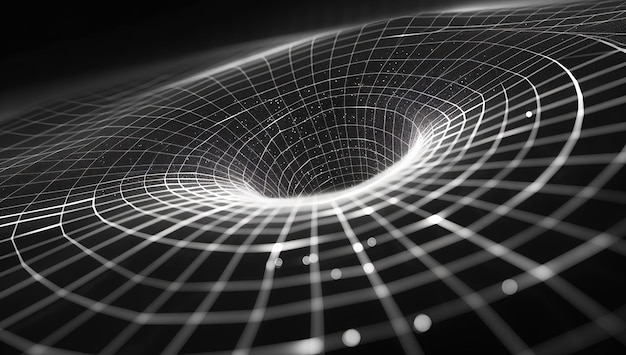 Photo a wireframe representation of a black hole with its event horizon and gravitational distortion