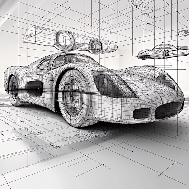 Wireframe Sports Car Design Concept