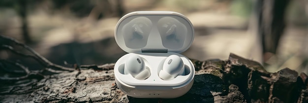 Photo wireless earbuds in a carrying case