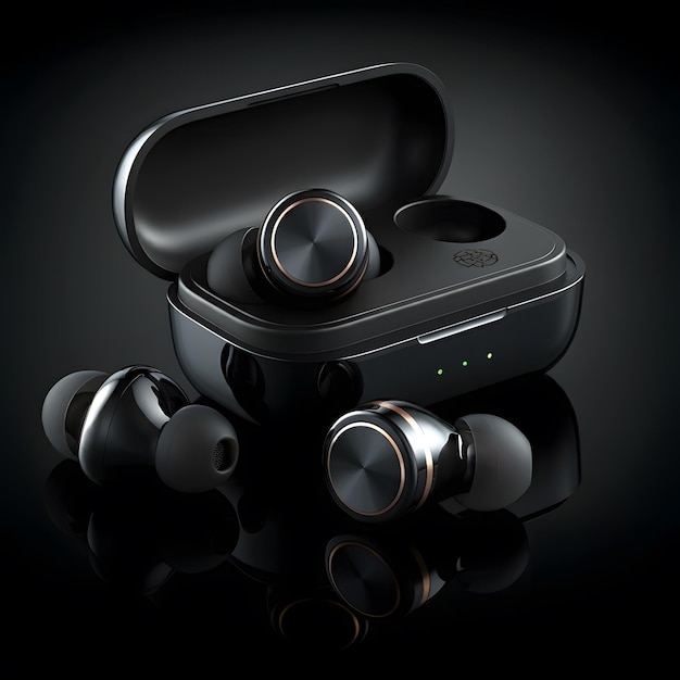 Photo wireless earbuds with a compact charging case