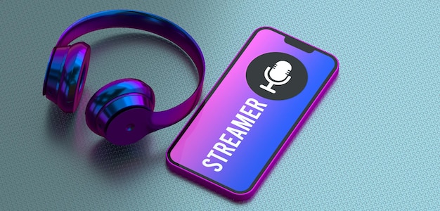 Wireless headphone , smartphone and streamer concept