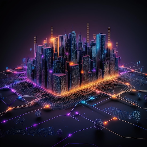 Wireless network and Connection technology concept with Abstract city background