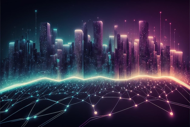 Wireless network and Connection technology concept with Abstract city background