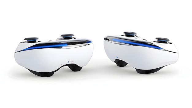 Photo wireless vr controllers on clean white background symbolizing future of immersive gaming