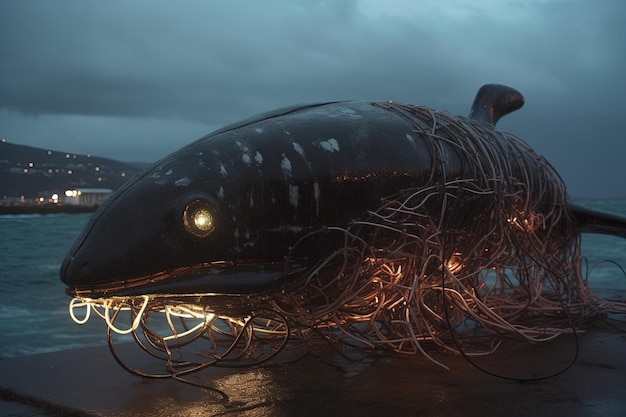 Wires cyber whale illustration generative ai