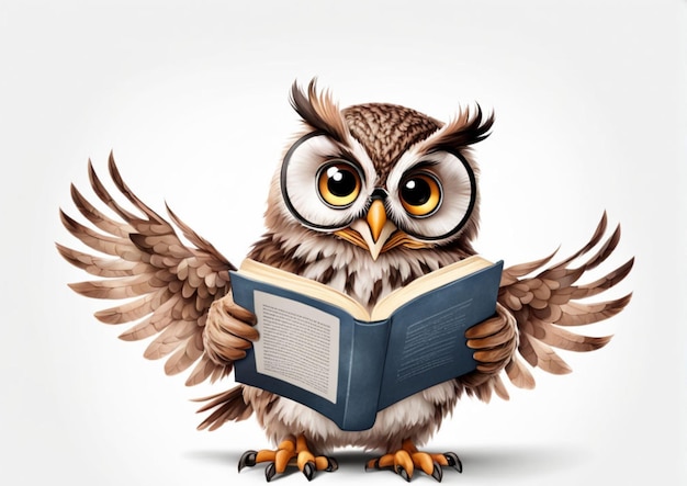 Wise owl reading a book