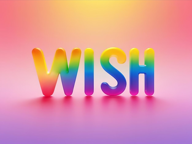 Wish 3d text in rainbow colors on solid rainbow colors background