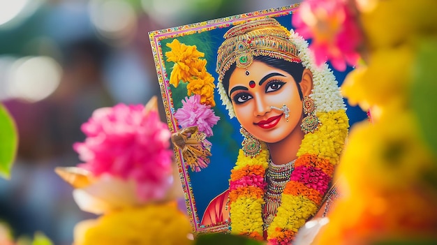 Wish card featuring Maveli vibrant colorful Onam decorations showcasing Hindu beliefs and traditions