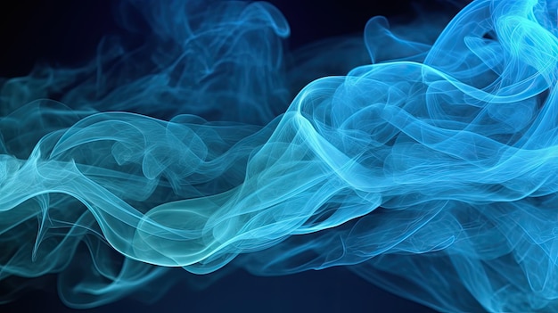 Wispy Blue Smoke Flowing on Black Background Generative AI