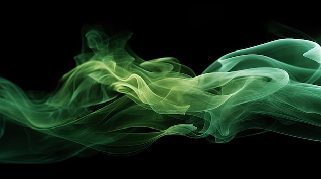 Wispy Green Smoke Flowing on Black Background Generative AI