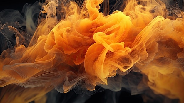 Wispy Orange Smoke Flowing on Black Background Generative AI