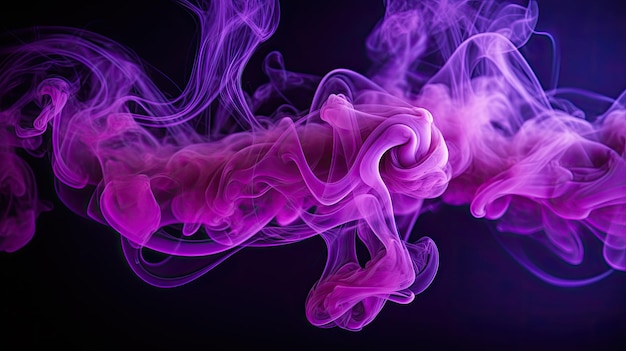 Wispy Purple Smoke Flowing on Black Background Generative AI