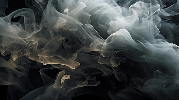 Wispy White Smoke Flowing on Black Background Generative AI