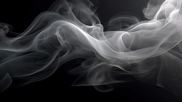 Wispy White Smoke Flowing on Black Background Generative AI