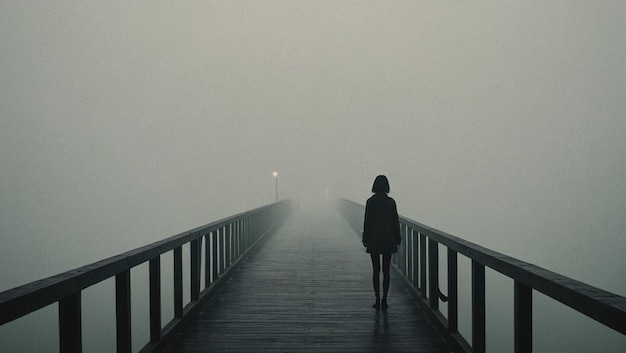 Photo wistful solitude silhouette of loneliness on desolate bridge anime style