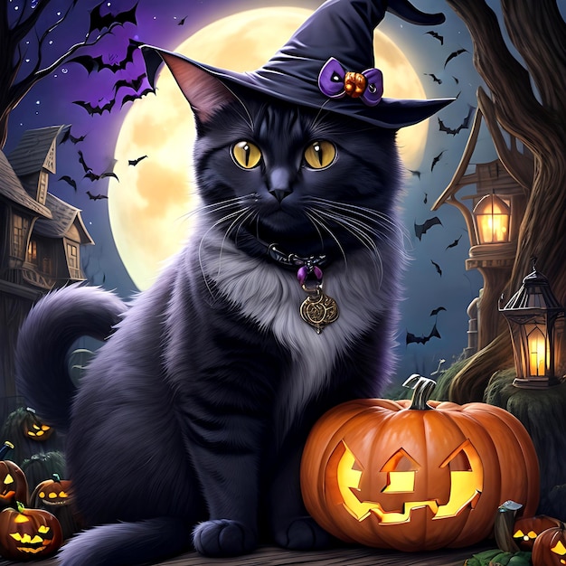 Witch Black Cat Halloween Ai Generative