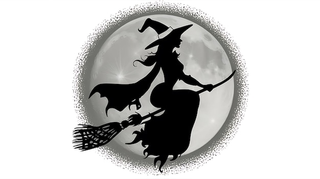 Photo a witch and a broom are flying on a full moon