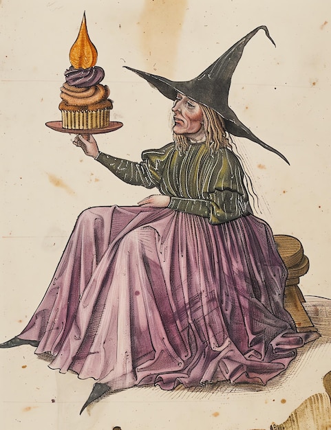 witch cupcake medival page Junk Journal