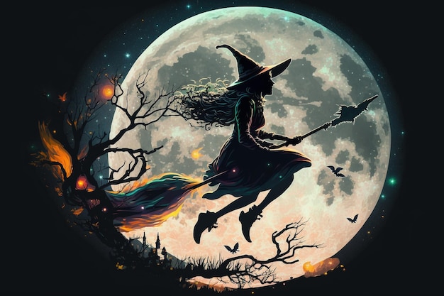 A witch flying on a broomstick generative ai