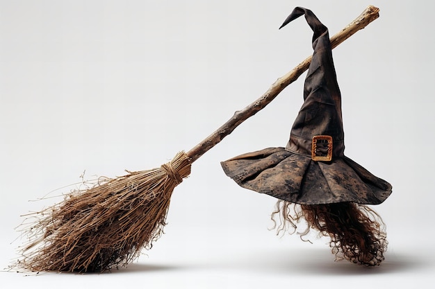 Photo a witch hat and broom are on a stick