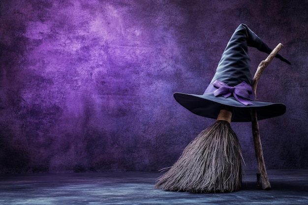 Photo witch hat and broom stick