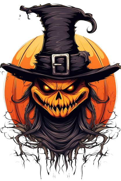 Witch Haunted House Pumpkins Bats Halloween Holiday Design Scary pumpkin head Generative Ai