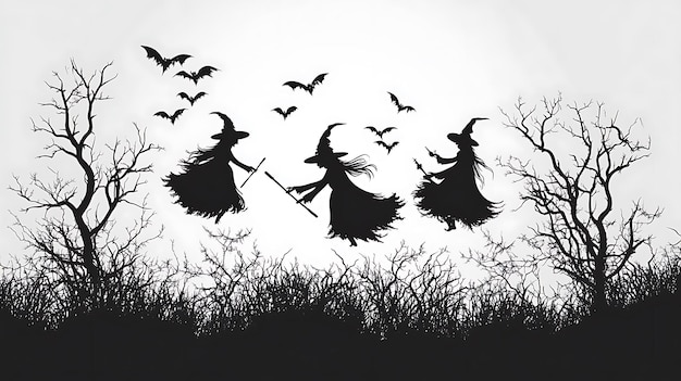 Photo witch silhouette vector eps set for halloween