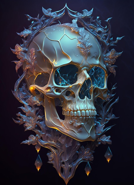 Witch Skull of Ice Crystals Generative ai