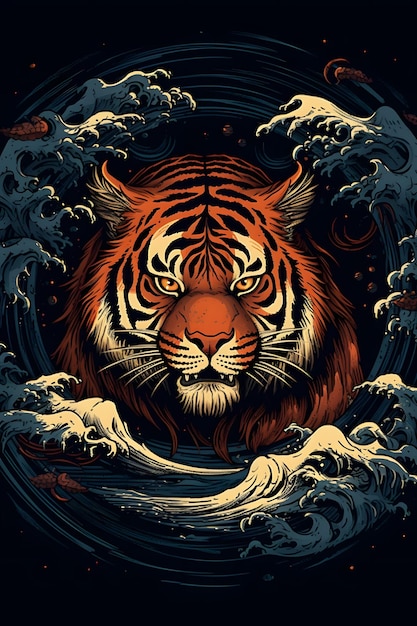 witch tiger 1950 illustration vector art black background