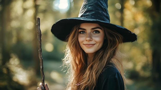 Photo a witch with a hat on her head