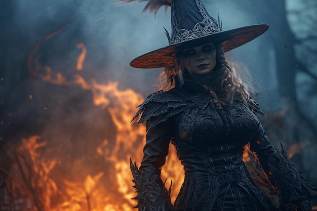 Witch Woman endowed with witchcraft abilities that she received from nature or learned to witch Broom familiars pointed hat cauldron Capable of harming people sending disease Generative AI