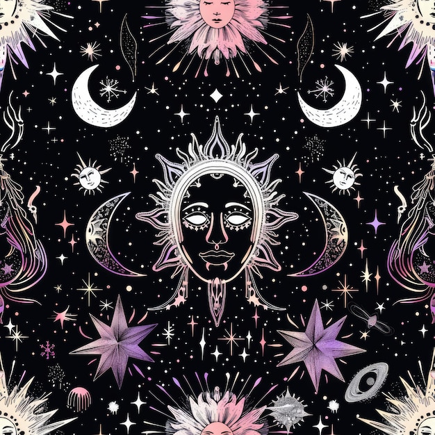 Photo witchcore astrology seamless pattern