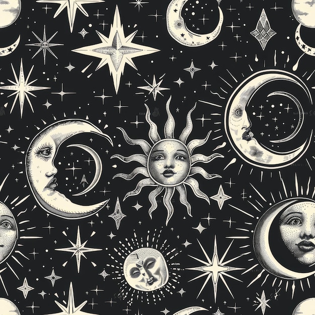 Photo witchcore astrology seamless pattern