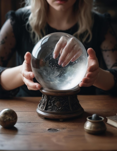 Photo witchcraft hand crystal ball wicca