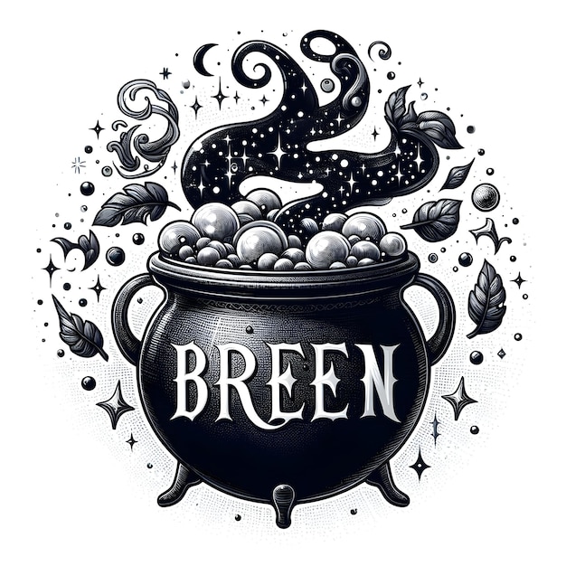 Photo witchs cauldron with brew text concept as an isolated vector featuring a bubbling witchs cauldron wi