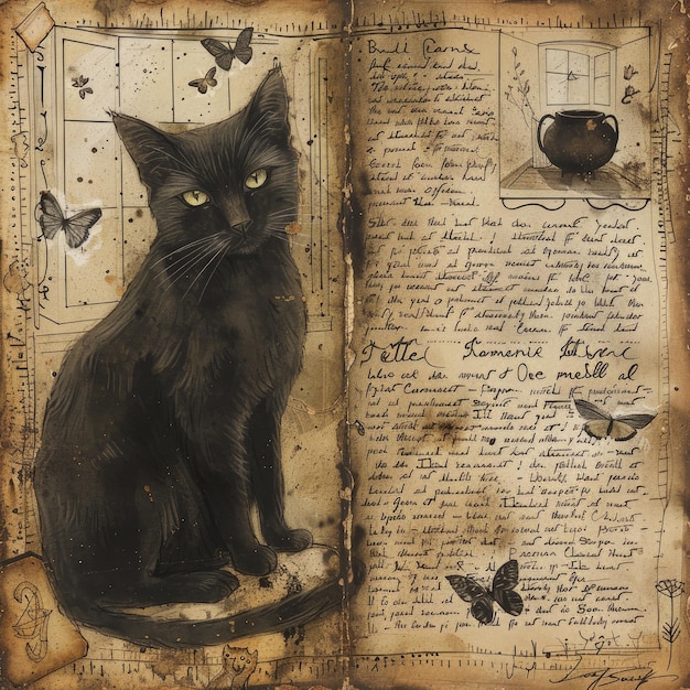 Photo witchs companion vintage paper black cat