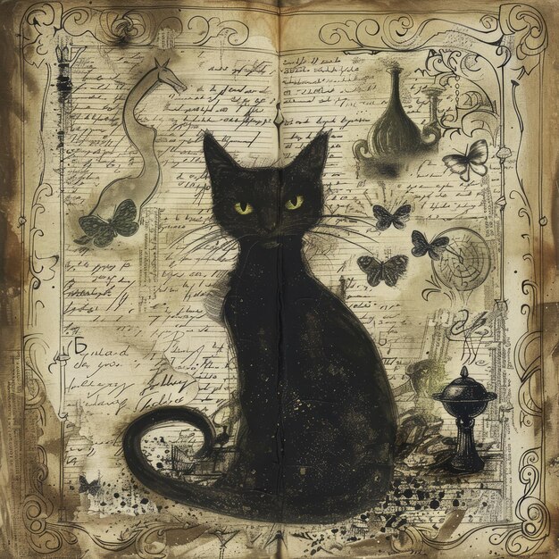 Photo witchs companion vintage paper black cat