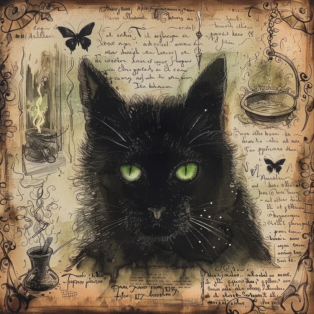 Photo witchs companion vintage paper black cat